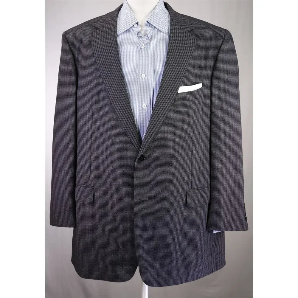 Samuelsohn Gray Black Knit Woven Italian Wool 2-Btn Sportcoat Blazer 48L